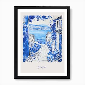 Kotor Montenegro 2 Mediterranean Blue Drawing Poster Art Print