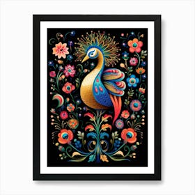 Folk Bird Illustration Peacock 4 Art Print