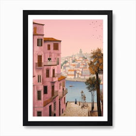 Porto Portugal 1 Vintage Pink Travel Illustration Affiche