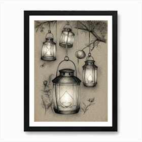 Lanterns On A Branch Art Print