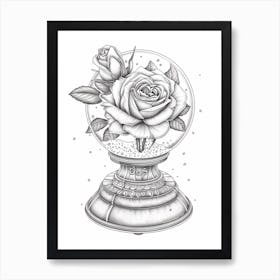 Rose In A Snow Globe Line Drawing 3 Art Print