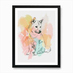 Shiba Inu Dog Pastel Line Watercolour Illustration 4 Art Print