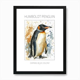 Humboldt Penguin Oamaru Blue Penguin Colony Watercolour Painting 4 Poster Art Print