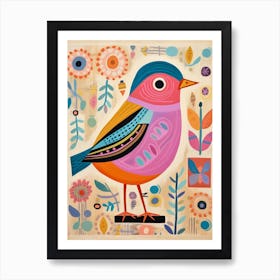 Pink Scandi Robin 4 Art Print