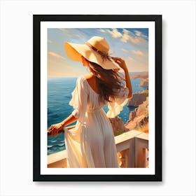 Woman in summer dress looking at the sea 2 Art Print