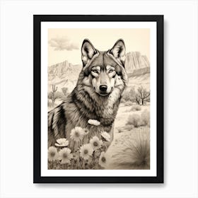 Gray Wolf Vintage Drawing 2 Art Print