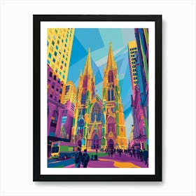 St Patricks Cathedral New York Colourful Silkscreen Illustration 3 Art Print