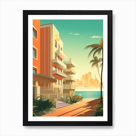 Abstract Illustration Of South Beach Miami Florida Orange Hues 3 Art Print