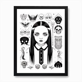 Portrait Of Wednesday Addams World Line Art 2 Fan Art Art Print