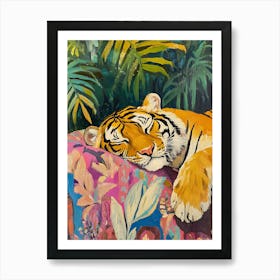 Oil Painting Tiger Sleeping 8 Art Print