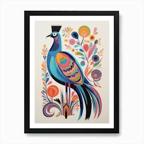 Colourful Scandi Bird Peacock 2 Art Print