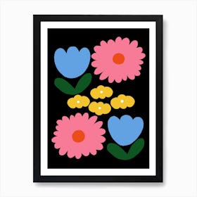 Retro Pink And Blue Floral Art Print