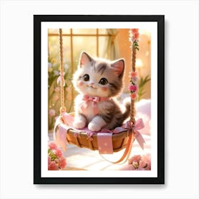 Cute Kitten On Swing 1 Art Print