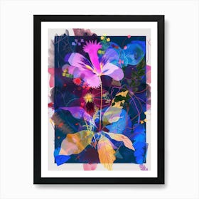 Periwinkle (Vinca) 3 Neon Flower Collage Art Print