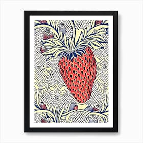 A Single Strawberry, Fruit, William Morris Style Art Print