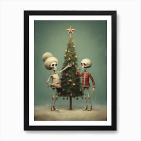 Two Skeletons With A Christmas Tree Art Print