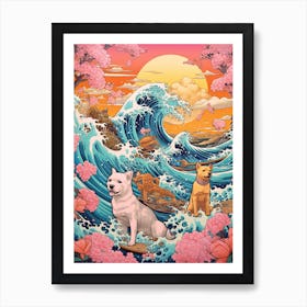 The Great Wave Off Kanagawa Puppies Kitsch Art Print