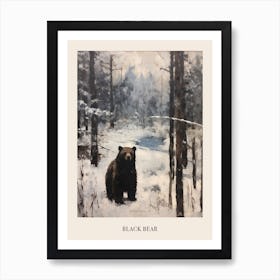 Vintage Winter Animal Painting Poster Black Bear 1 Art Print