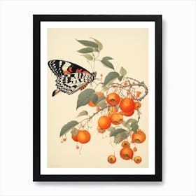 Butterfly With Fruit Japanese Style Painting 1 Art Print