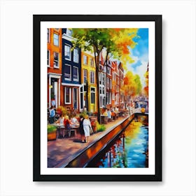 The city of Amsterdam, Netherlands, streets, cafes, passing by, the beauty of summer, oil colors.1 Art Print