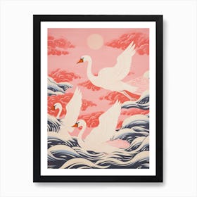 Vintage Japanese Inspired Bird Print Swan 3 Art Print