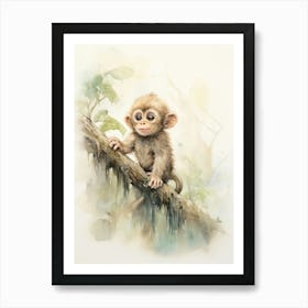 Monkey Painting Drawing Watercolour 3 Art Print