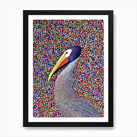 Brown Pelican 2 Yayoi Kusama Style Illustration Bird Art Print