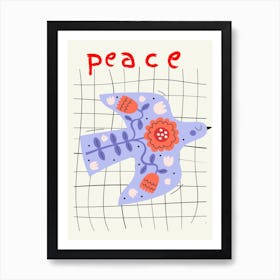 Peace Folk Bird On Grid Poster Art Print