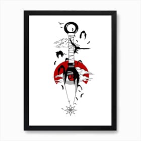 Red Eyed Ninja Kunai With Crows Art Print