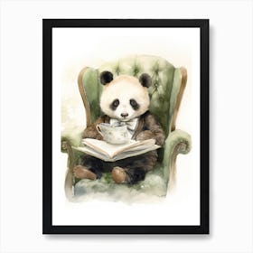 Panda Art Reading Watercolour 1 Art Print