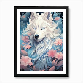 Wolf With Flowers Art Print