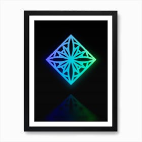 Neon Blue and Green Abstract Geometric Glyph on Black n.0379 Art Print