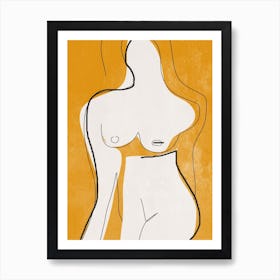 Abstract Yellow Line Nude Art Print