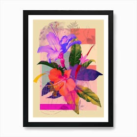 Fuchsia 2 Neon Flower Collage Art Print