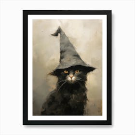 Cute Halloween Cat With Witch Hat Art Print