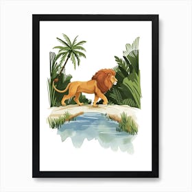 African Lion Crossing A River Clipart 1 Art Print