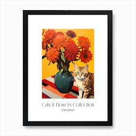 Cats & Flowers Collection Carnation Flower Vase And A Cat, A Painting In The Style Of Matisse 0 Art Print