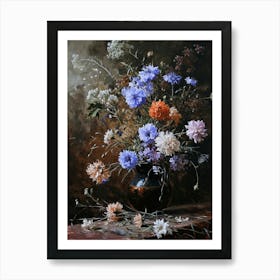 Baroque Floral Still Life Scabiosa 2 Art Print