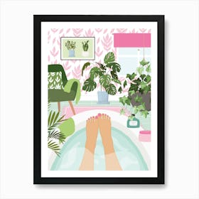 Botanical Bathroom Self Care Relaxing In Bathtub Art Print