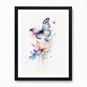 Butterfly And 1 Flowers Symbol Minimal Watercolour Art Print