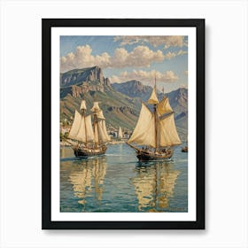 Two Ships In The Harbor Art Print