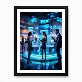 A Bustling Digital Marketplace Scene Filled With Diverse Individuals Engaged In Various Forms Of Mod (3) Art Print