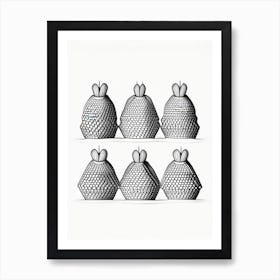 Beehive In A Row Cute Vintage Art Print