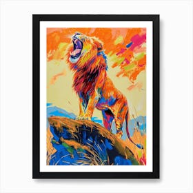 Masai Lion Roaring On A Cliff Fauvist Painting 4 Art Print