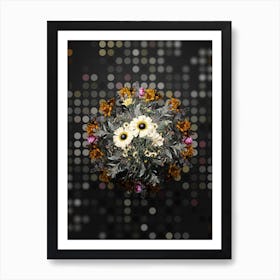 Vintage Chrysanthemum Flower Wreath on Dot Bokeh Pattern n.0267 Art Print