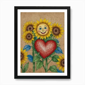 Sunflowers And Heart Art Print