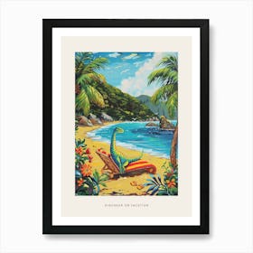 Dinosaur On A Sun Lounger On The Beach 2 Poster Art Print