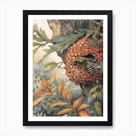 Red Tailed Cuckoo Bee Beehive Watercolour Illustration 4 Art Print