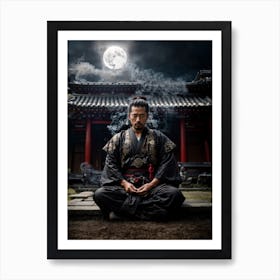 Samurai Moon Meditation Art Print