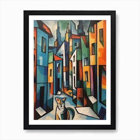 Painting Of San Francisco With A Cat In The Style Of Cubism, Picasso Style 2 Art Print